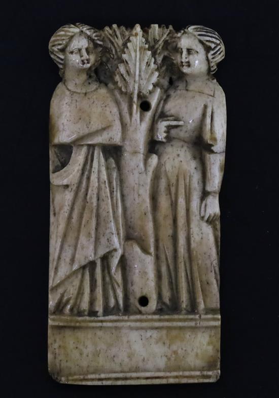 An Italian bone relief plaque, possibly Embriachi workshop, c.1390-1410, W.4.5cm H.9cm